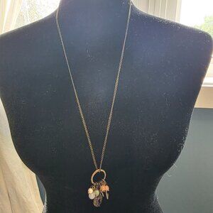 Distressed gold long necklace with lock and key pendant